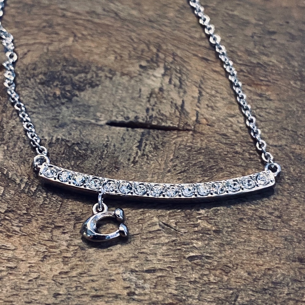 COACH Signature Pave Bar Necklace Silver